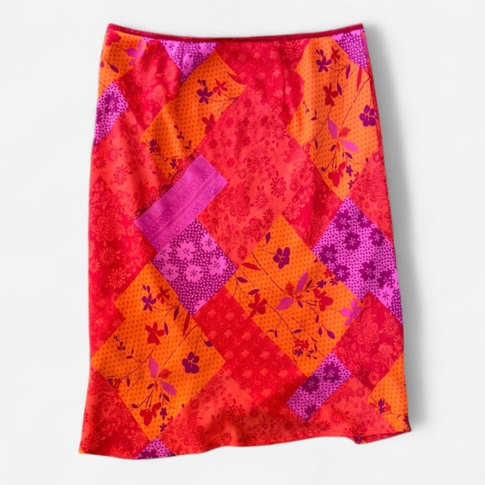 BIYAYCDA Vintage Summer Floral Patchwork Print Colorful Midi Skirt